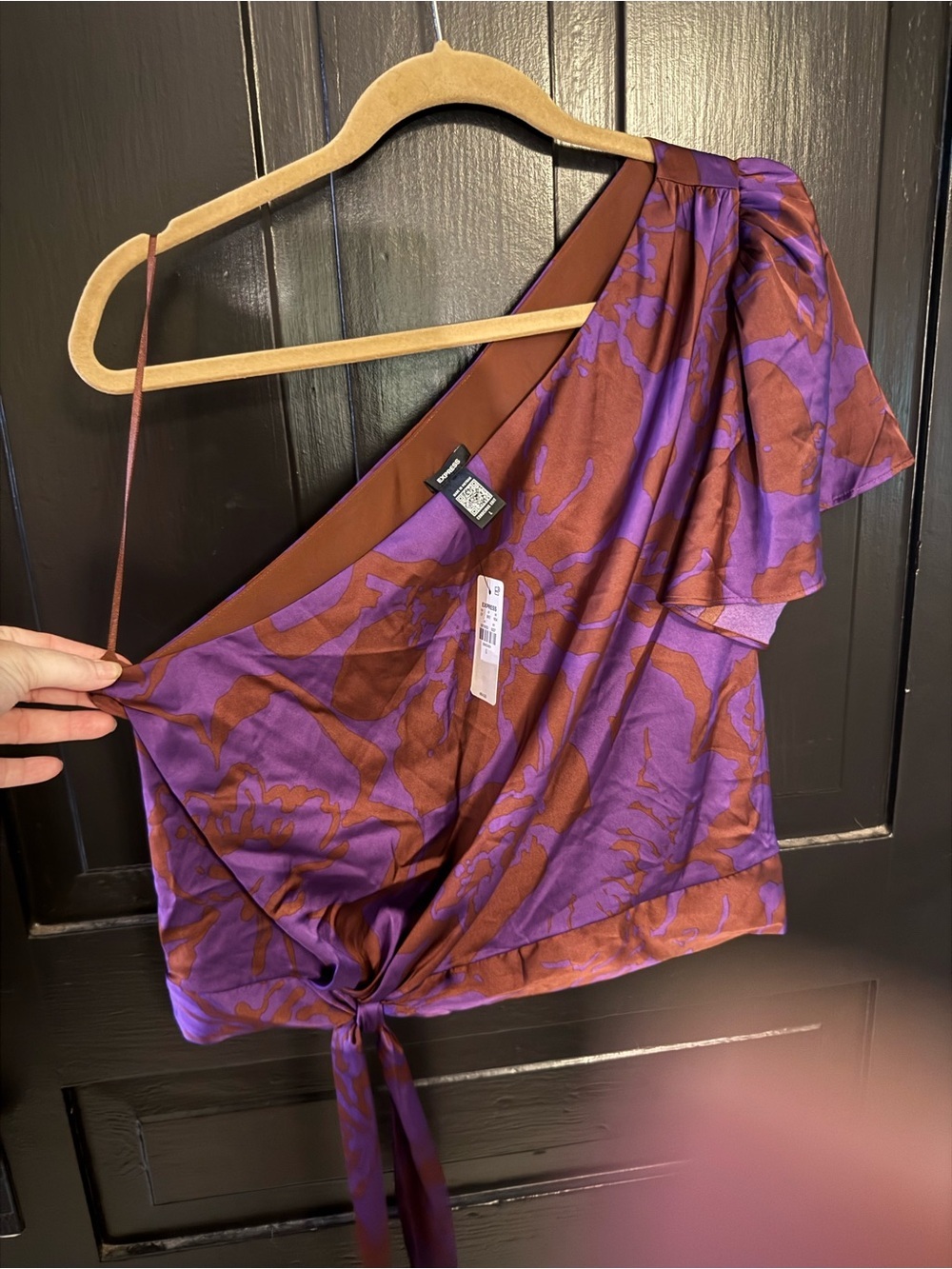 Express Purple and Brown Satin-Look Blouse